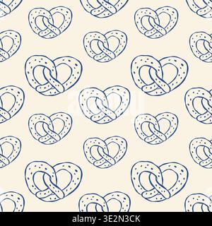 Handdrawn Pretzel Pattern. Vector Illustration with Heart Shape. Stock Vector