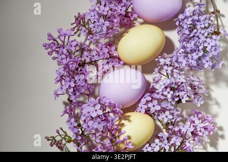 pink and yellow Easter eggs Stock Photo