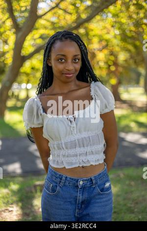 Young black female outside in a park Stock Photo
