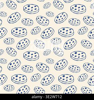 Cute doodle-style cookie pattern in navy on off-white Stock Vector