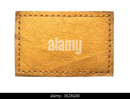 Blank rough yellow brown leather label with stitching on a transparent background Stock Photo