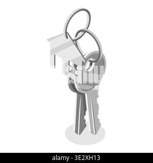 3D Isometric Flat Illustration of Key Sets Collection, Keys with Accessories. Item 4 Stock Photo