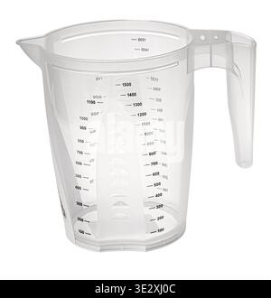 Plastic measuring cup showing volume scales on a transparent background Stock Photo
