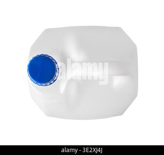White plastic gallon jug with a blue cap showing a top view composition Stock Photo