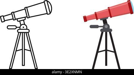 Telescope icon in flat style. Spyglass vector illustration on isolated background. Space learning sign business concept. Stock Vector