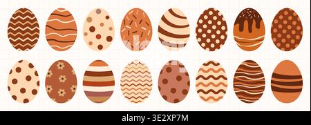 Cute vector chocolate eggs with different patterns, simple egg shapes for package design Stock Vector