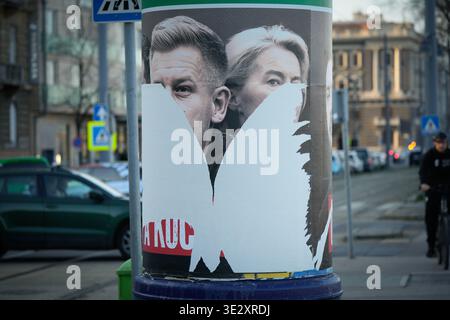 A poster with images of opposition leader Peter Magyar and European Commission President Ursula von der Leyen is seen in Budapest, Hungary on 19 March Stock Photo