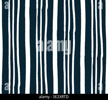 Seamless pattern with hand drawn vertical black and white stripes, expressive brush strokes and rough textured edges. Modern minimalist linear design Stock Vector