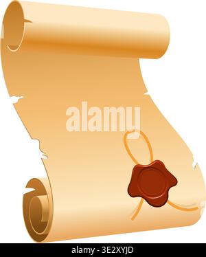 Old Scroll Paper with Sealing Wax on White Background, template for design Stock Vector