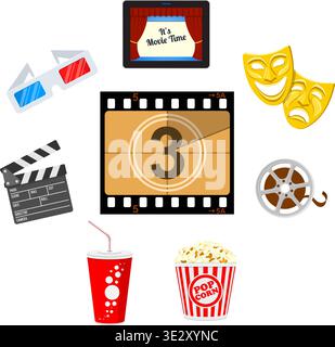 Concept online movie, tablet pc with cinema on screen, flat icon style, isolated vector illustration Stock Vector