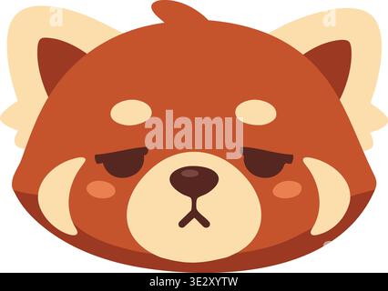 Charming illustration of a red panda face portrait with sleepy eyes rounded ears and a mildly grumpy expression. Stock Vector
