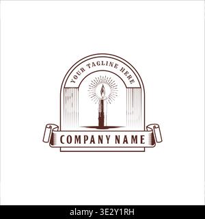 Rustic Wax Taper Badge Label Emblem With Glowing Flame Light Torch Silhouette Stock Vector