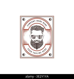 Rustic Bearded Man Badge Label Emblem With Gentleman Mustache Haircut Silhouette Stock Vector