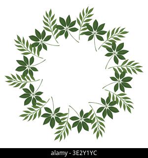 Elegant Schefflera and palm fronds mixed leaf wreath for sophisticated botanical designs vector Stock Vector