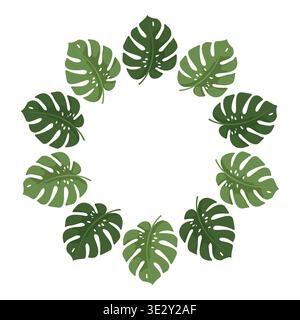 Classic Monstera deliciosa leaves in a distinctive vector wreath for a bold jungle feel vector Stock Vector