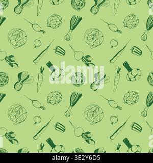 Seamless Pattern with whimsy different vegetables Stock Vector