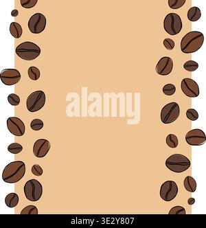 coffee beans Seamless vertical border Frame template Cafe hand drawn illustration. Vector graphic colored line ink art. Decorative element for cafe an Stock Vector