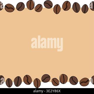 coffee beans Seamless horizontal border Frame template Cafe hand drawn illustration. Vector graphic colored line ink art. Decorative element for cafe Stock Vector