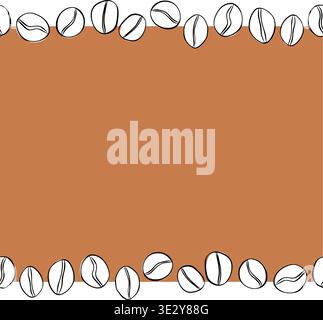 coffee beans Seamless horizontal border Frame template Cafe hand drawn illustration. Vector graphic Black and white line ink art. Decorative element f Stock Vector