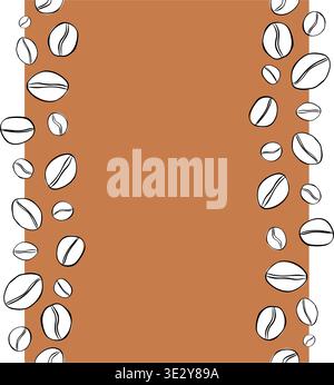 coffee beans Seamless vertical border Frame template Cafe hand drawn illustration. Vector graphic Black and white line ink art. Decorative element for Stock Vector