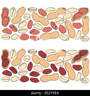 Set of color illustrations with peanuts. Isolated vector objects on white background. Stock Vector