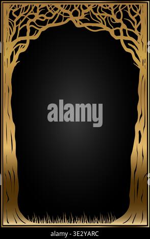 Arched frame cover in floral style gold Stock Vector