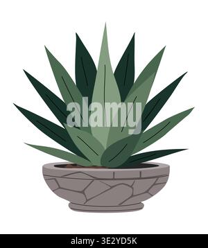 Stylized succulent sits in a textured stone pot Stock Vector