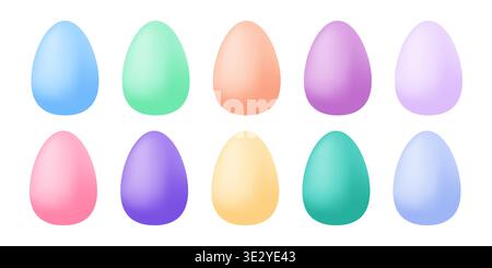 Pastel Gradient Easter Eggs Set. Colorful pastel Easter eggs in soft shades on white background, festive spring holiday arrangement. Stock Vector