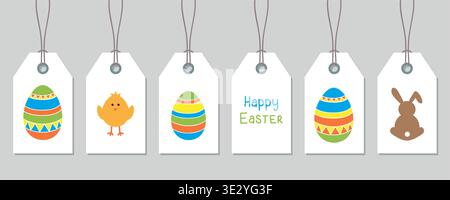 cute happy easter paper tag set vector illustration Stock Vector