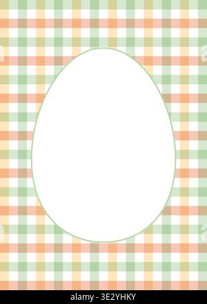 White egg silhouette frame on a green and orange gingham background. Stock Vector
