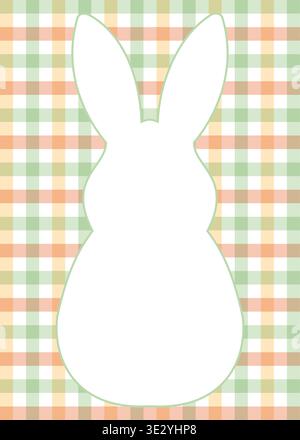 Bunny silhouette frame on a green and orange gingham background. Easter border template for cards and invitations. Stock Vector