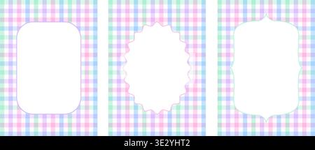 Set of three pastel frame templates on rainbow gingham.  Stock Vector