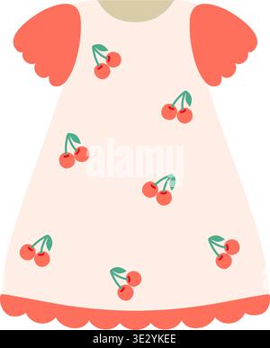 Baby dress illustration with red cherry print on white background. Stock Vector