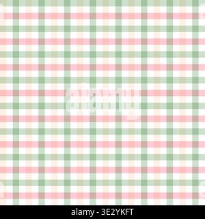 Pastel pink and green gingham seamless pattern. Classic checkered plaid background for digital and print design projects. Stock Vector