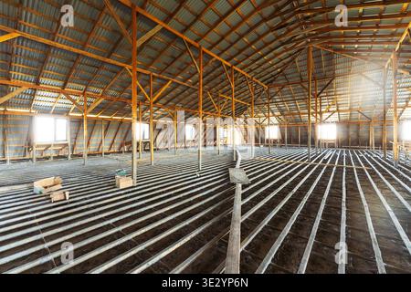 Installation Of Radiant Pipe System. Detailed Layout Of Underfloor Radiant Heating Pipes Stock Photo