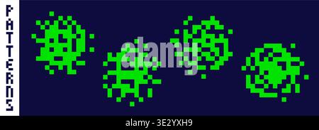 Pixel art circle shape green patterns. Stock Vector