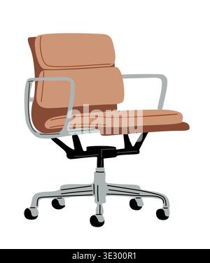 Office chair with tan upholstery, chrome frame Stock Vector