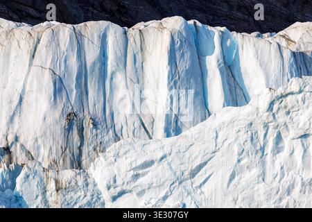 Detail of the terminus of the Jaette, or Jatte glacier, in Isfjord, Northeast Greenland National Park. The Greenland ice sheet is the largest ice mass Stock Photo
