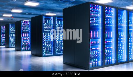 3d Data center racks glowing server Stock Photo