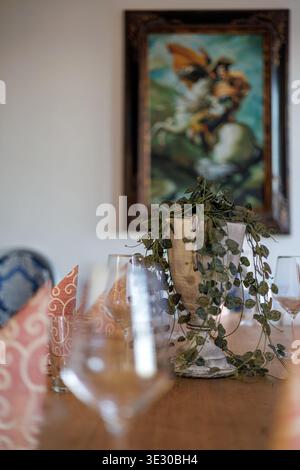 Folded Decorative Napkin on Restaurant Table Setting Stock Photo