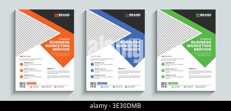 Abstract corporate flyer design layout template with blue, green and orange color. Modern shapes annual report, magazine, poster, leaflet, pamphlet Stock Vector