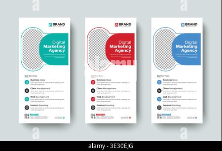 Modern creative business dl flyer or rack card design layout template. Professional roll up banner, poster, leaflet, standee or x banner design. Stock Vector