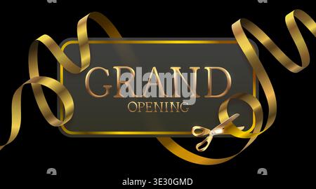 Grand Opening banner with elegant golden text and ribbon cutting, perfect for a new business launch. Vector illustration Stock Vector