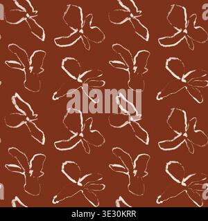 Seamless floral pattern on dark background, hand drawn flowers, minimal botanical texture Stock Photo