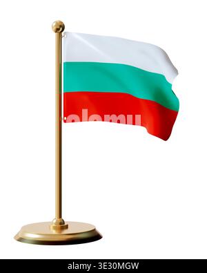 The national flag of Bulgaria is displayed on a clear background. It features horizontal stripes in the order of white on top, green in the middle, an Stock Photo