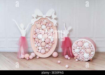 Graceful Ballerina Figurines And Soft Colored Decor Create Charming Display Environments Stock Photo