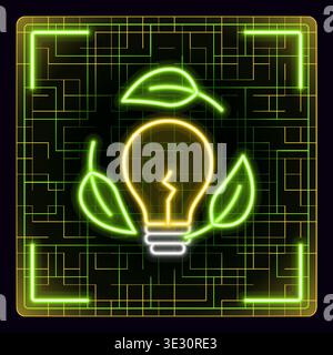 Eco-friendly light bulb illustration with rotating leaves symbolizing green energy and innovation Stock Vector