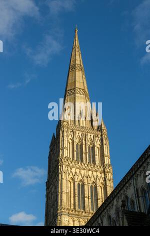 Close up of the Spire of Salisbury Cathedral, Britain's tallest spire Stock Photo