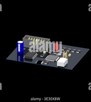 Electronic circuit board showing chip and connector pins Stock Photo