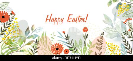 Happy Easter greeting card with egg. Religious holiday vector illustration for poster, flyer. hand drawn. Not AI, Vector illustration Stock Vector